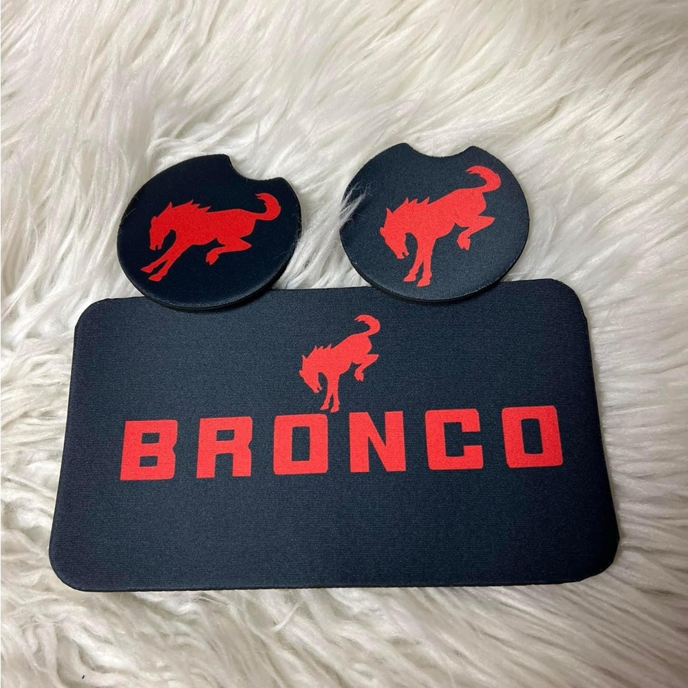 Brand new bronco cubby mat and coaster set sport or full-size